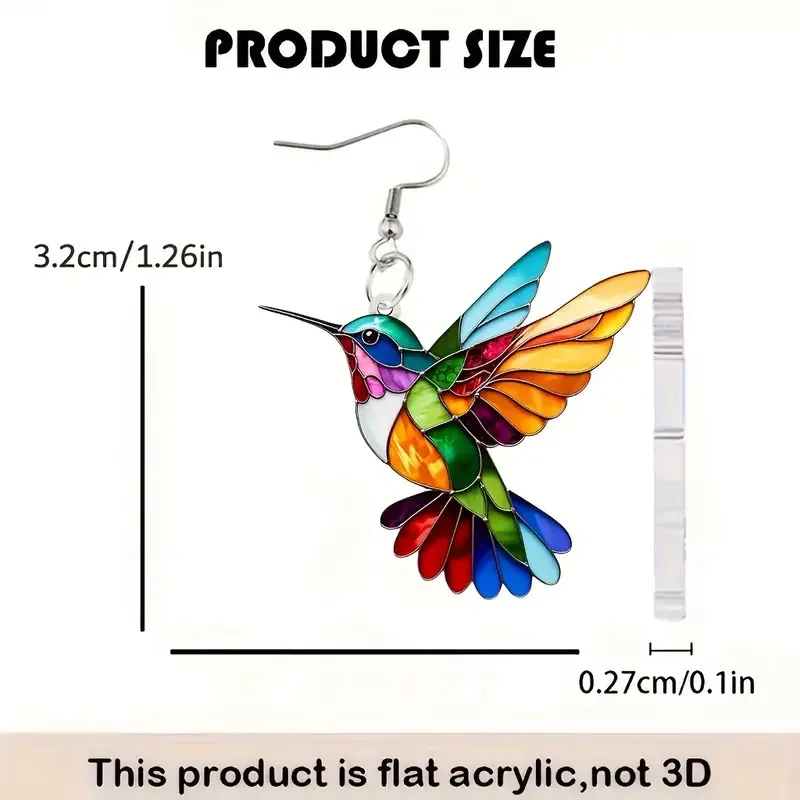 FTCY Acrylic Hummingbird Earrings For Women Retro Style Colorful Bird Drop Earrings Women's Jewelry Gifts 6