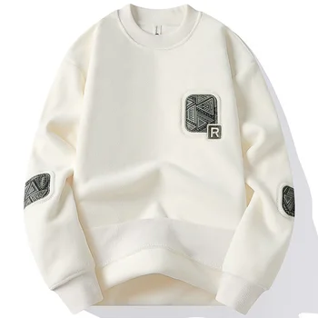 Men's Fashion Thick Hoodie Embroidery Pullover Fleece Lined Men's Winter Clothes Elegant Luxury Brand White Green Pullovers 1