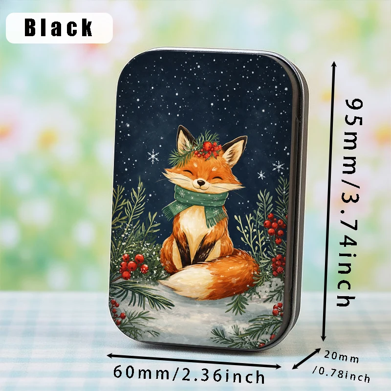 겨울 별빛 여우 2D 프린트 다용도 철제 상자, 자신이나 친구들을 위한 완벽한 명절 선물, 보석류, 블록, 카드 등에 이상적