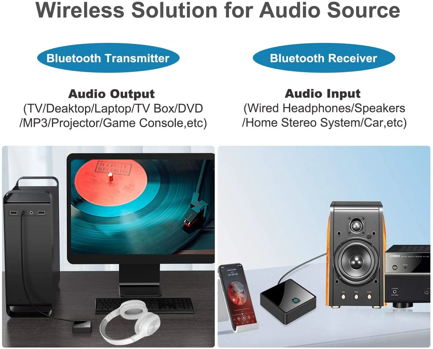 Bluetooth 5.0 Transmitter Receiver Low Latency 3.5mm AUX Jack Optical Stereo Music Wireless Audio Adapter for PC TV Car Speaker