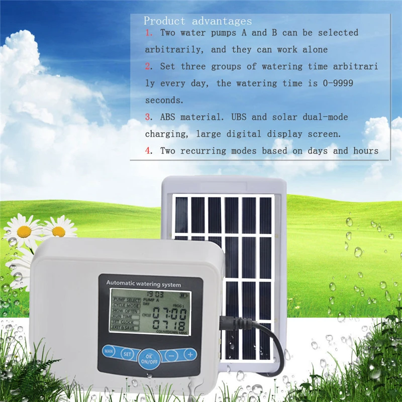 

79pcs/set Solar Energy Double Pump Watering Device Timed Watering Device Gardening Irrigation Tool Atomizer Timer for Flowers