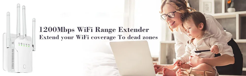 WiFi Extender Internet Repeater 1200M 5G 2.4 GHz Wi-Fi Covers Up to 4500 Sq ft and 40 Devices Wireless Signal Booster for Home