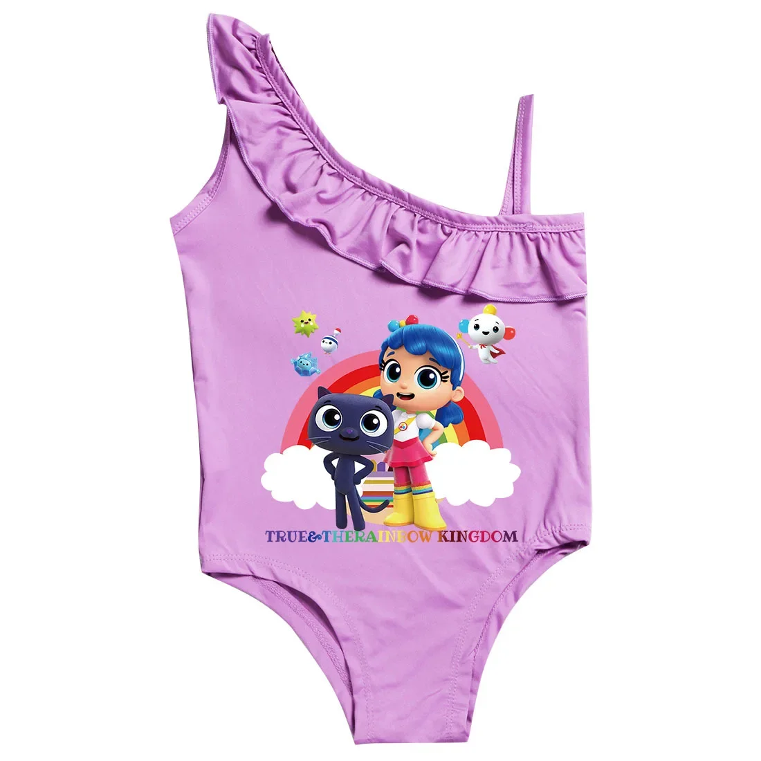 2-10Y Girls Swimsuit Cartoon True and The Rainbow Kingdom One Piece Sleeveless Swimming Outfit