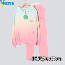 

YICIYA Horizon Tracksuit MK Gradient Sewing Sweatshirt And Pants Two Peice Sets Female Women's Jogging Sportswear Suits Crop Top