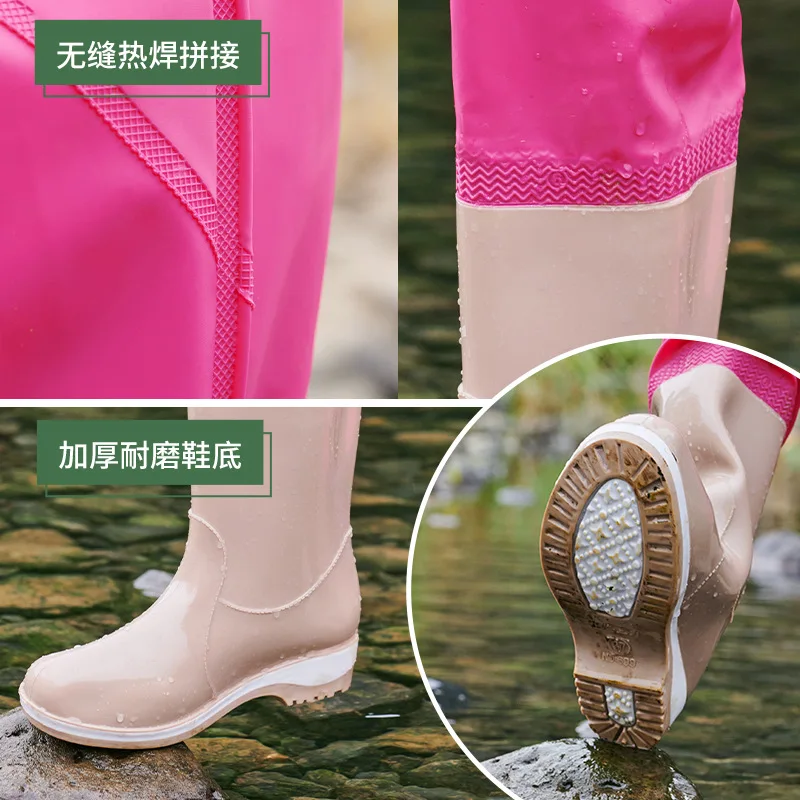 Waterproof Fishing Thickening Half-body PVC Waders Pants Non-slip Boots  Women Beach Camping Hunting Wading Jumpsuit Fishing