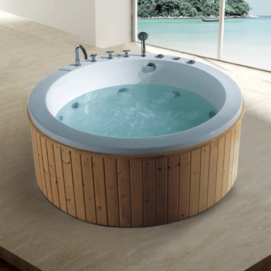 Luxury Outdoor Spa Whirlpool Massage Jets  Round Hot Tub, New Technology Portable White Spa outdoor bathtub wood 4