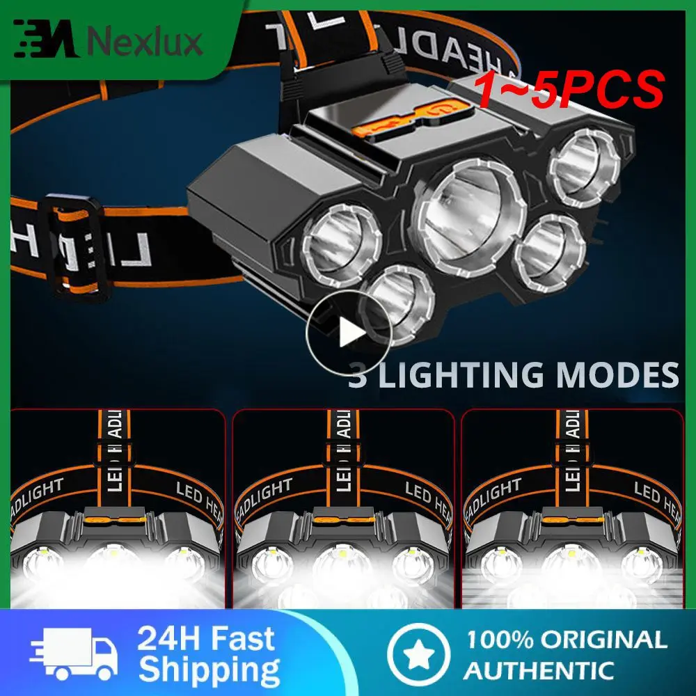 

1~5PCS Led Headlight Super Bright Head-Mounted Strong Flashlight Usb Rechargeable Built-in Battery Outdoor Rechargeable Night