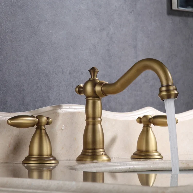 

Black antique three-hole basin split faucet full copper black antique antique bronze split three-piece faucet