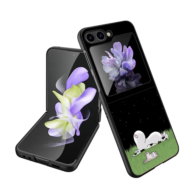 Étui rigide de haute qualité pour Samsung Z Flip6, Flip5, Flip4, Flip3, 5G, housse de téléphone simple, blanc, noir, vache, Galaxy ZFlip 6, 5 – Image 4