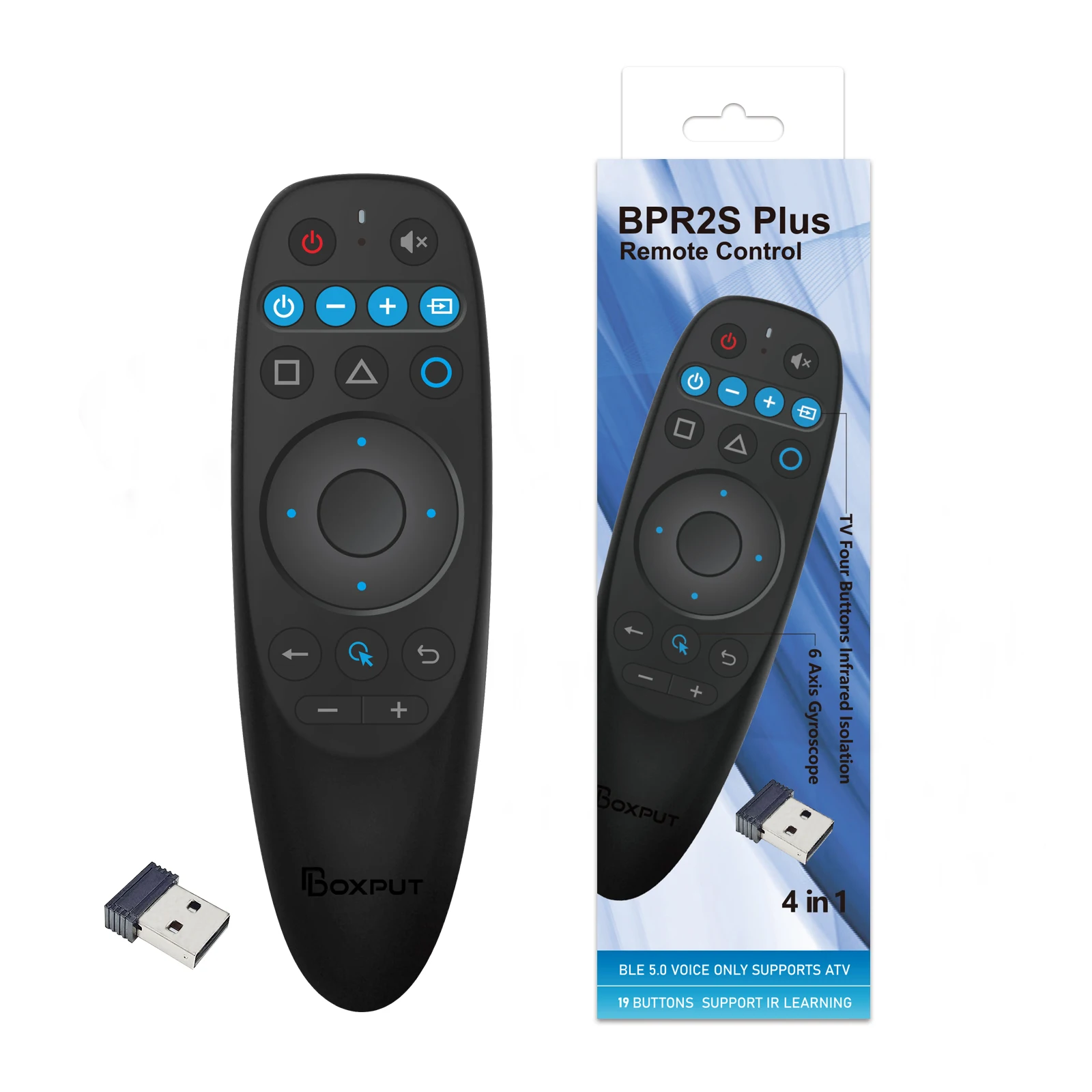 BPR2S 플러스 자이로스코프 무선 에어 마우스 음성 2.4G BT 멀티 단추 IR 학습 리모컨, 안드로이드 TV 박스용 IR 절연