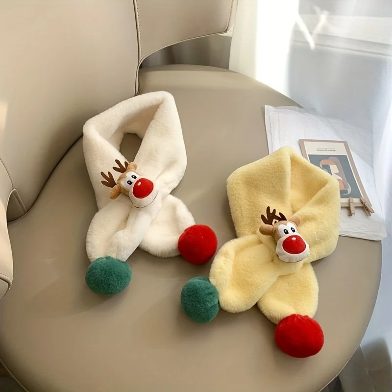 1Pcs Warm and Cute Christmas Deer Scarf, Autumn and Winter Baby Plush Scarf for Girls Boys Holiday Party, Daily Wear