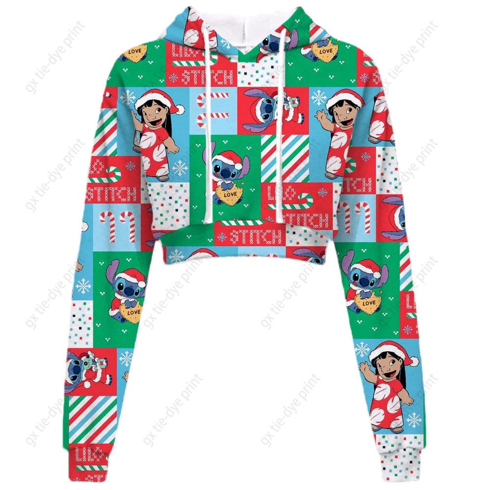 

Women's Sweatshirt Clothes Hoodie Women's Pocket Long Sleeve Pullover Shirt Disney Christmas Stitch Print Couple Female Tops