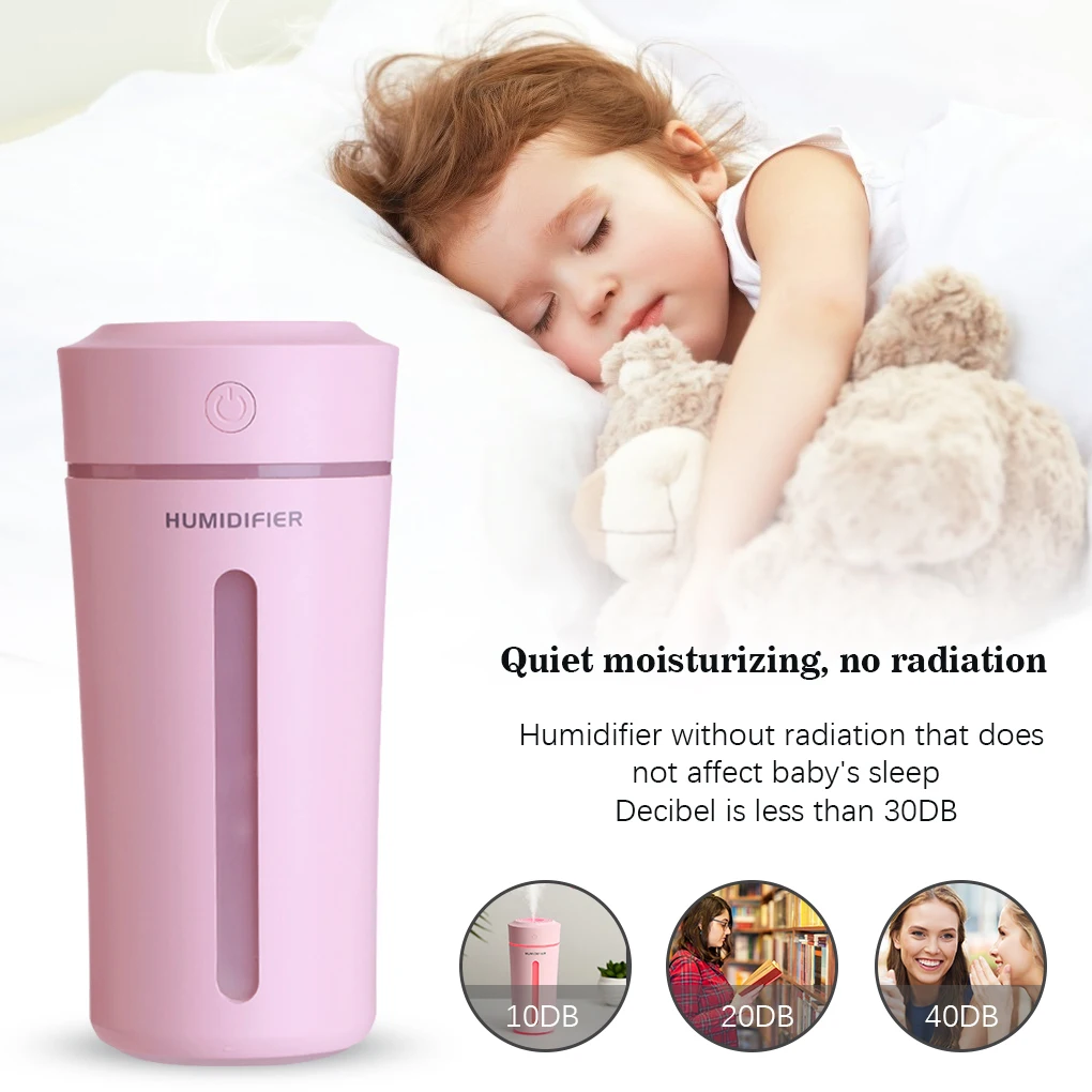 USB 가습기 LED 충전식 홈 데스크탑 아로마 디퓨저, 휴대용 여행 오일 에센셜 미스터 사무용품, 핑크
