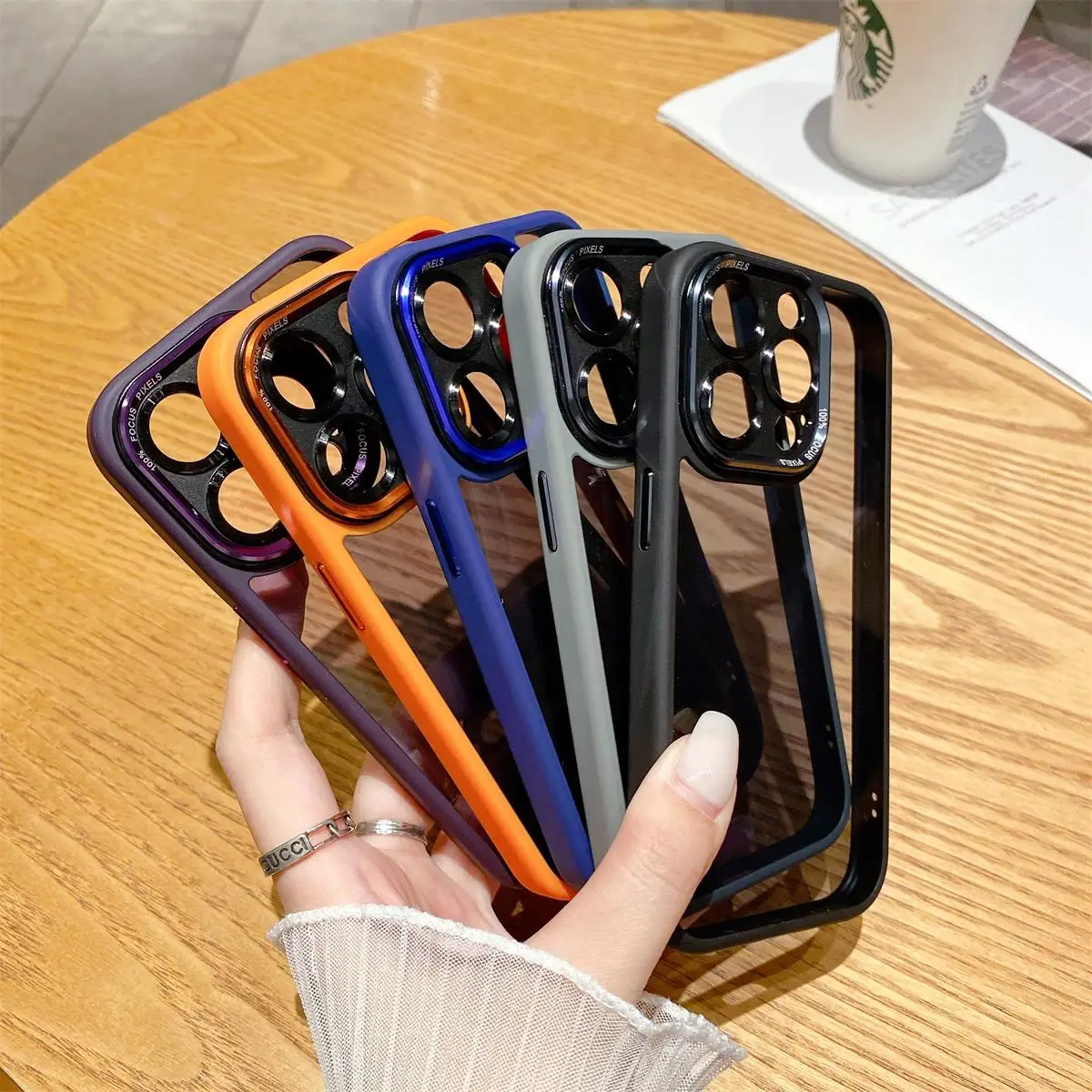 

For IPhone 15 Pro Max Case Skin Friendly Transparent Colorful Frame Silicone Bumper Shockproof Protection Hard Cover Accessories