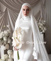 Prowow Modest Muslim Wedding Dresses Full Sleeves Floor Length A LIne Bridal Gowns Pleats Zip Back 2025 Arabic Women Customized 2