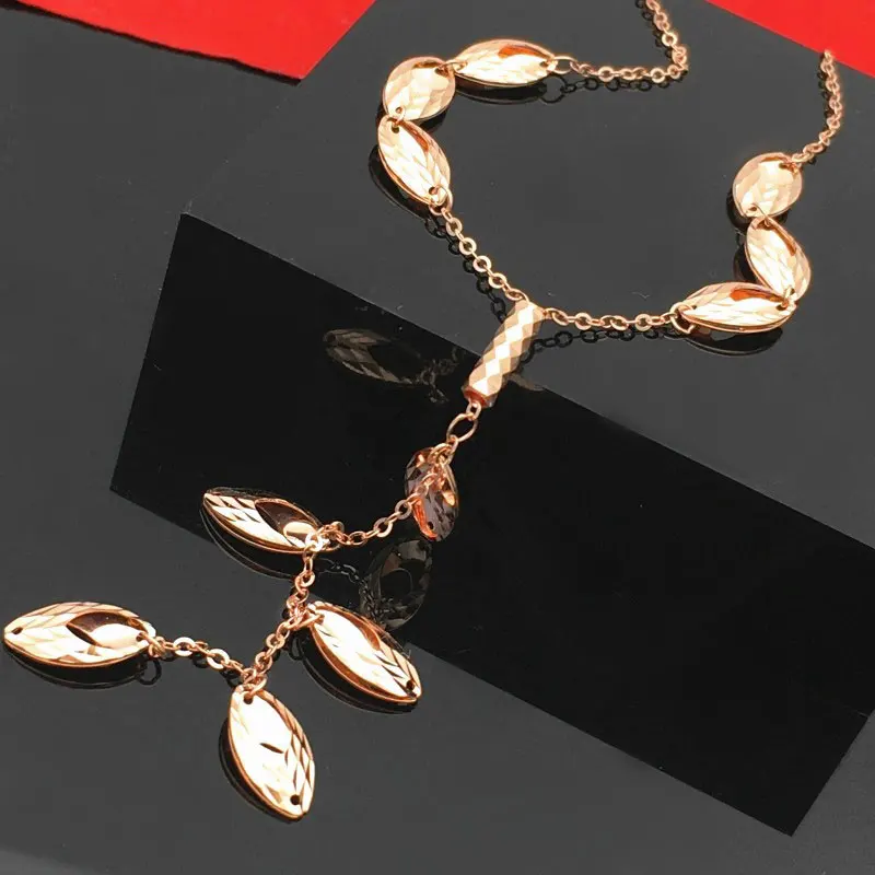 

585 Purple Gold Plated 14K Rose Gold Chain Necklace New in Product Tassel Pendant Classic Elegant Wedding Party Women Jewelry