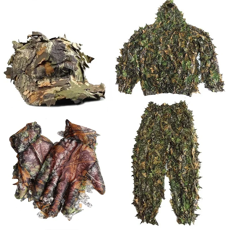 Cs 3D Leaf Yowie Sniper Ghillie Suit Jungle Cap Guanti Mimetici Vestiti Da Caccia Traspiranti Leggeri Per Il Birdwatching