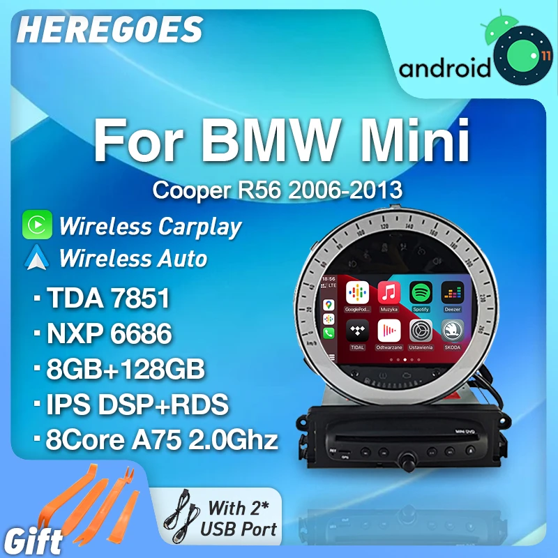 

Автомобильное радио Carplay 7 дюймов IPS DSP Android 11,0 для MINI Cooper 2006 2007 2008 2009 2010 2011 2012 2013 GPS навигация головное устройство видео