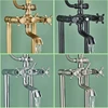Antique Brass Floor Mounted Bathtub Faucet Free Standing Bathroom Shower Mixer Tap with Handshower 1.5~2m Rainfall Shower System 4