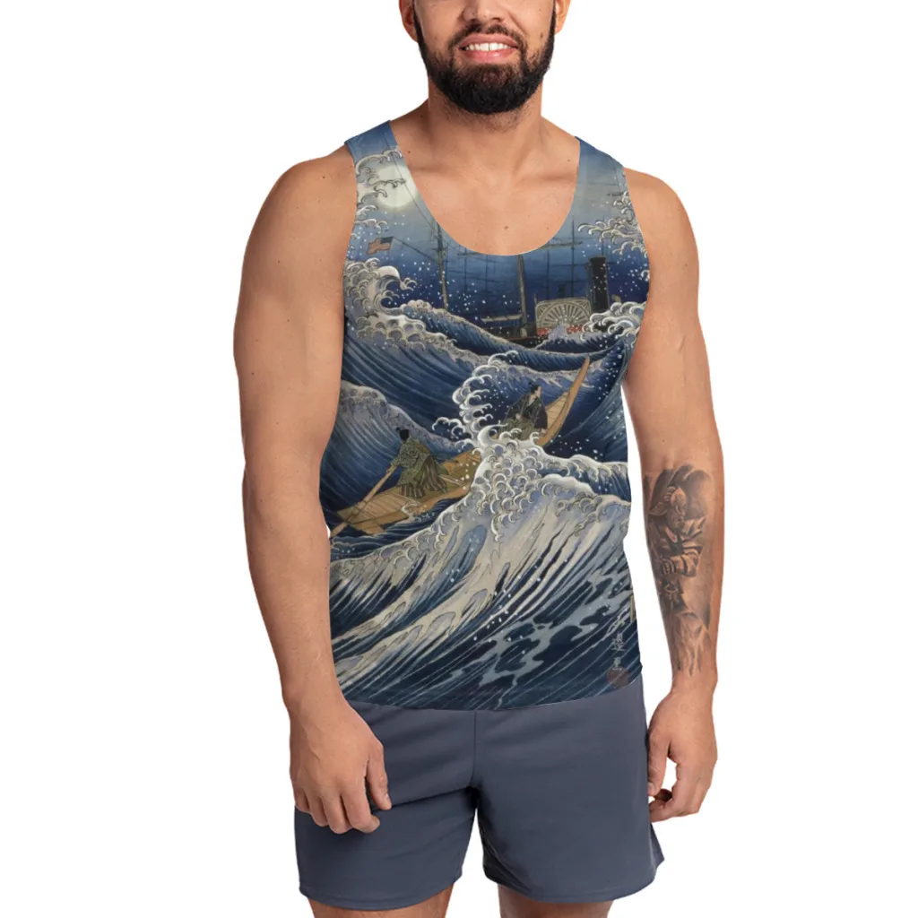 

Базовая тренировочная майка без рукавов в японском стиле с рисунком волн