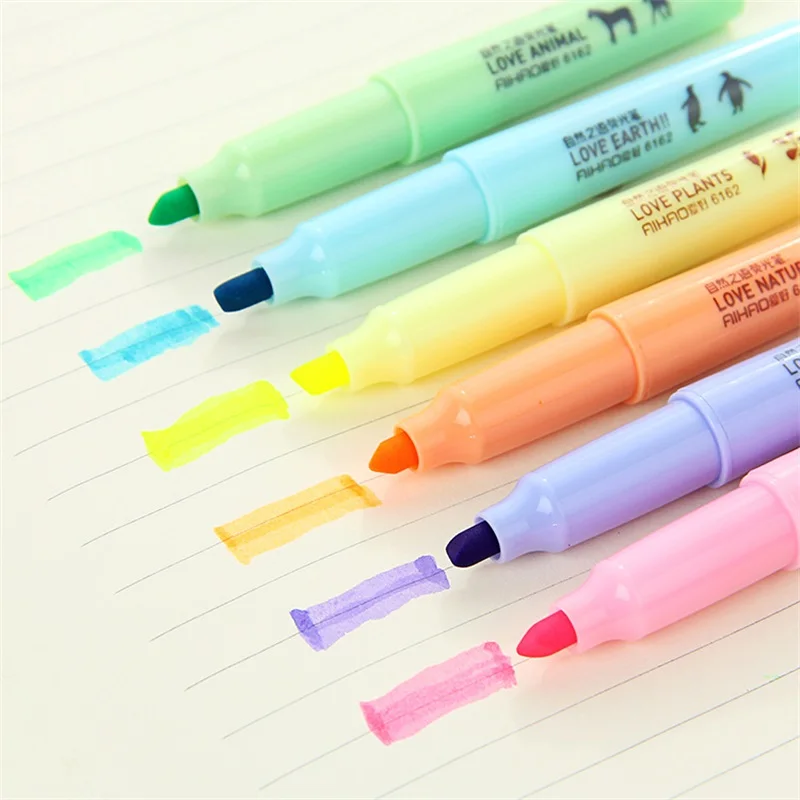 

6 разных цветов, канцелярские принадлежности, свежий и креативный хайлайтер, ручка-хайлайтер, цветная Акварельная фоторучка, маркер