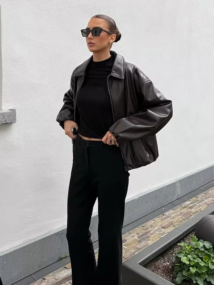 Women Leather Jacket 2025 New Spring Fashion Long Sleeve Zipper Coat  Female High Street OuterwearLong Sleeve New Jackets ﻿