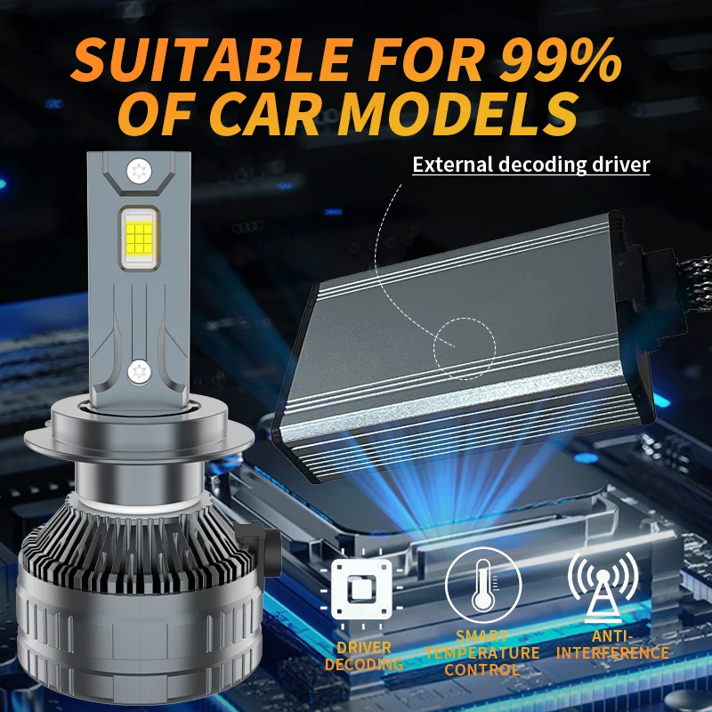 TOAUTO H7 LED 헤드라이트 캔버스 H1 H4 H11 9005 9006 9012 LED 라이트 전구 자동차용 80000LM 400W 고출력 터보 램프 6000K