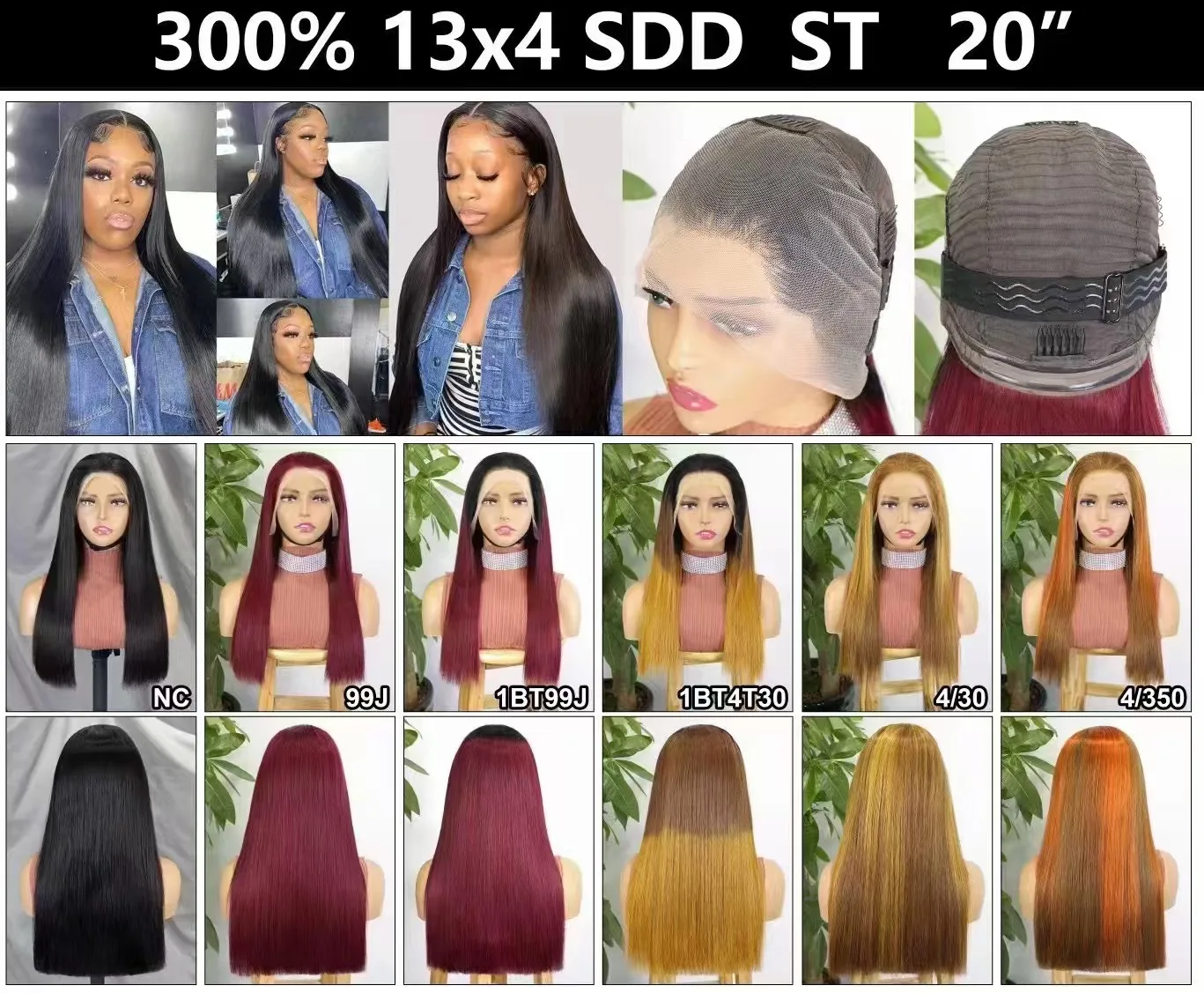 300% Density 1BT99J Double Drawn Bone Straight Human Hair Wig for Women 13x4 Transparent Lace Front Glueless Wig 100% Remy Hair 6