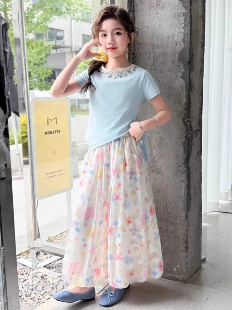 Girls' Summer Clothes Girls' Set Child House Clothing T-shirts for Children Teenagers Cotton Kids Girl Children's Girly Sets Top - 2
