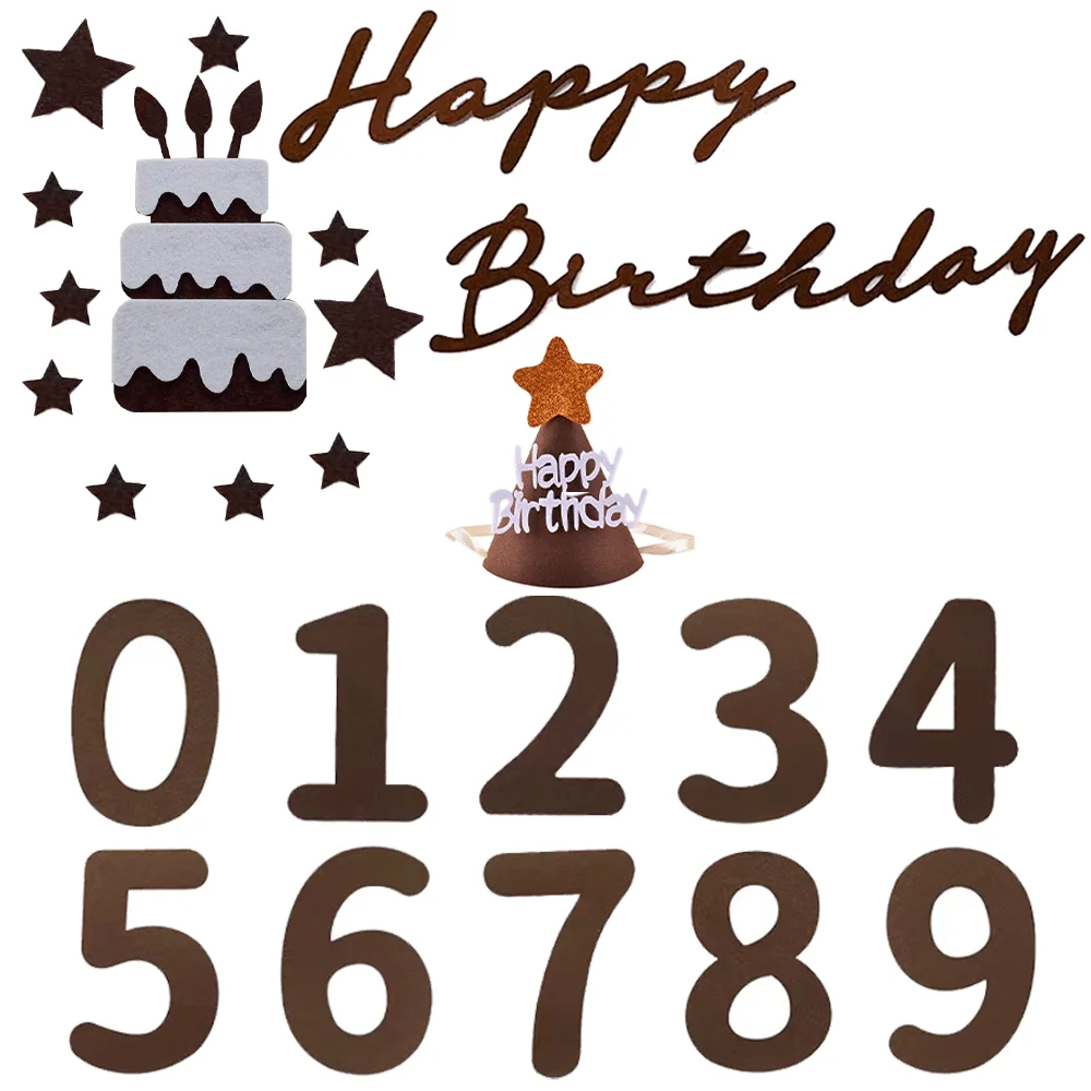 Retro Zahlen 0-9 Filz Alles Gute zum Geburtstag Kuchen Wandaufkleber Creme Farbe Luftballons für Erwachsene Kinder Baby Erster Geburtstag Party Dekoration