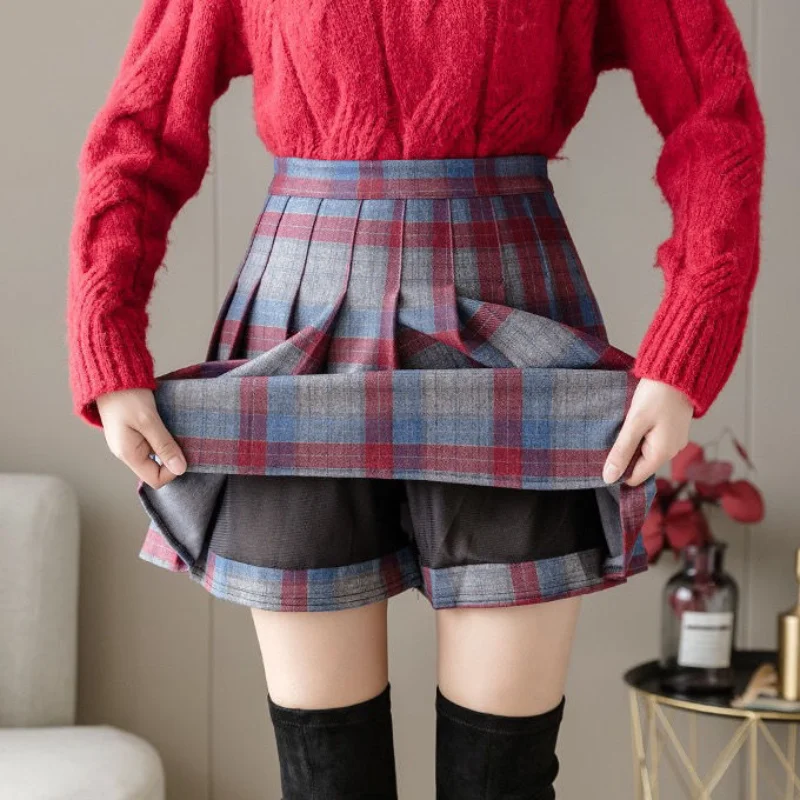 Women's Clothes Pleated Zipper A-line Half Skirt High Waist Slim Plaid All-match Mini Dress Fashion Sweet Trend Autumn Winter