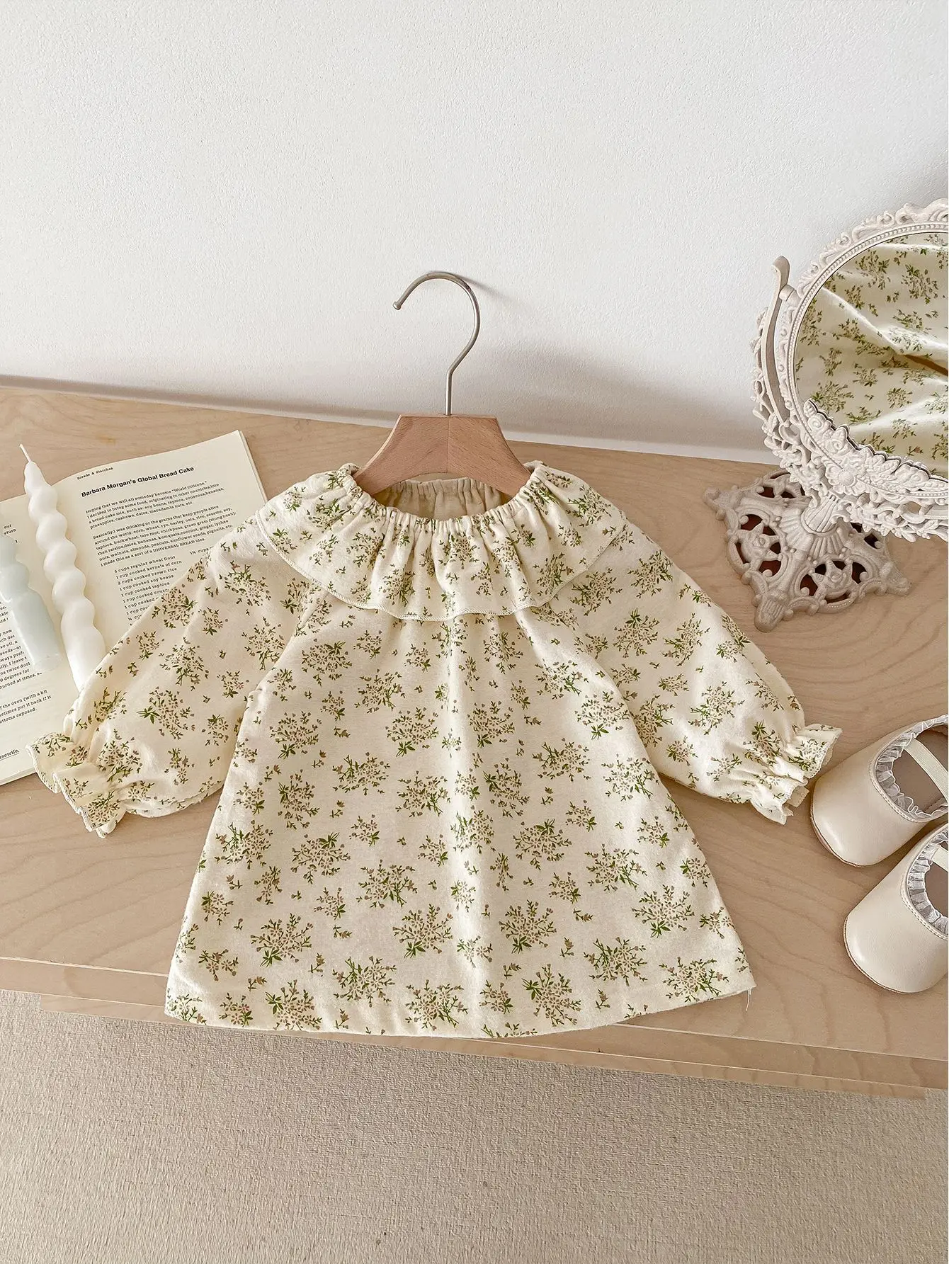 Spring New Baby Girl Loose Casual T Shirt Cotton Toddler Long Sleeve Ruffled Collar Tops Infant Girl Floral Bottoming Shirt