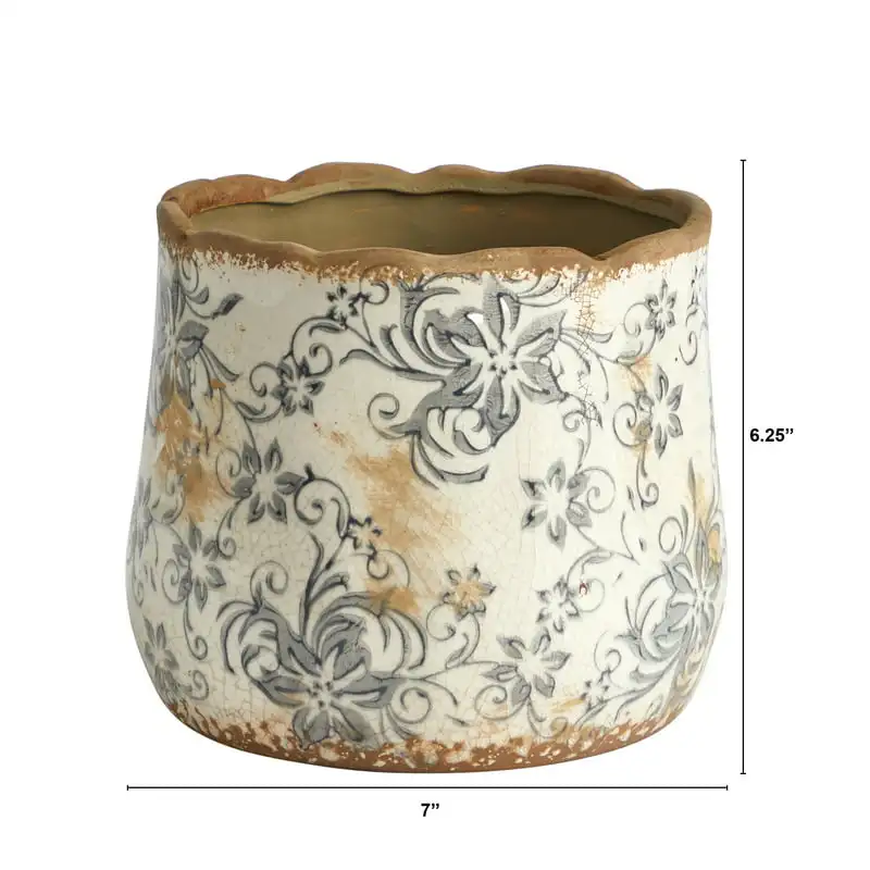 

x 6.25" x 7" Tuscan Ceramic Gray Scroll Planter