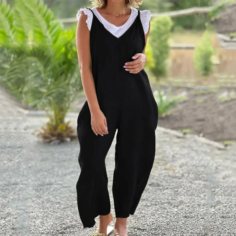 

Women Summer Jumpsuit Sweet Casual Deep Crotch Pure Color Women Overall Women Garment Women Overall Lady Summer Jumpsuit