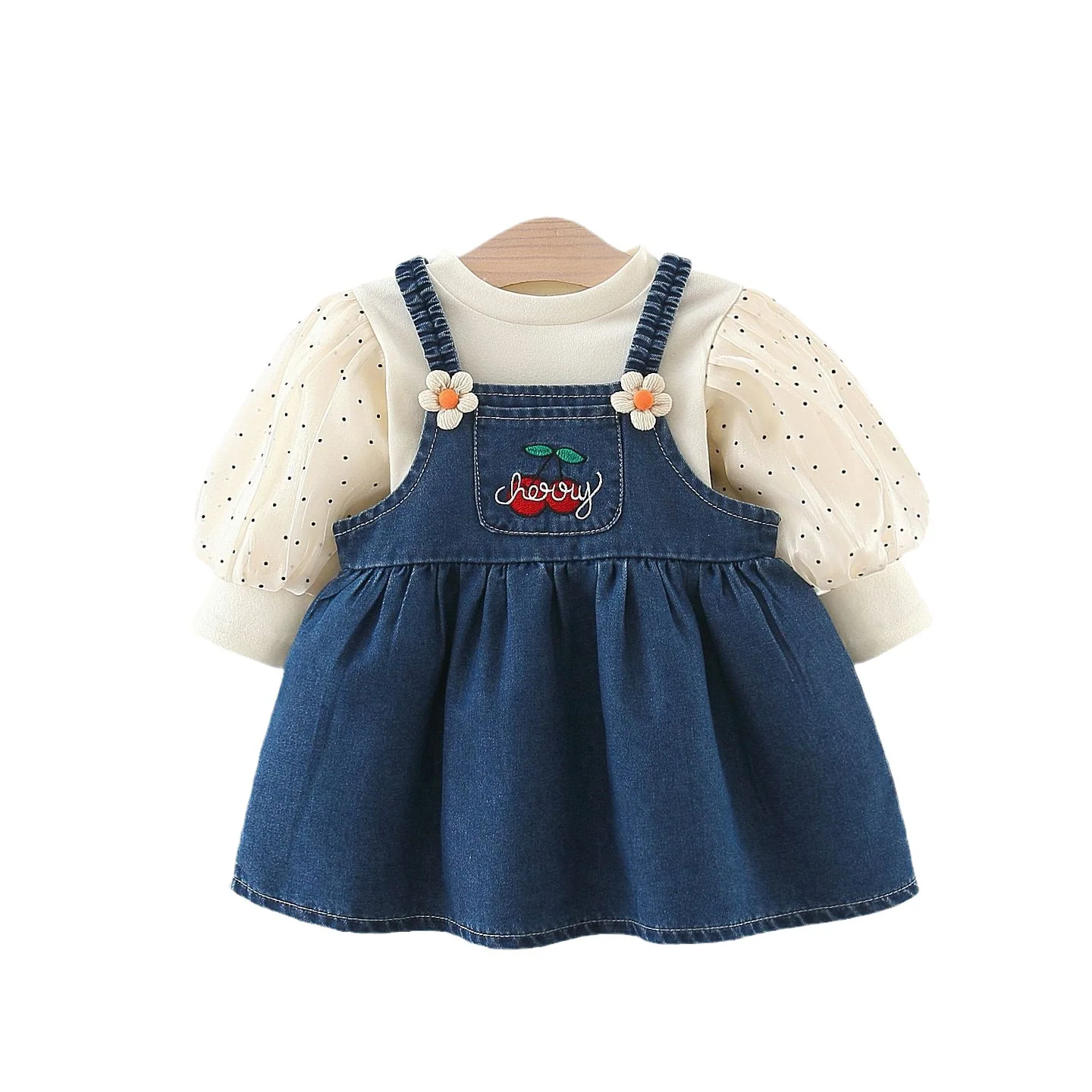 

0-4year Kids Dress 2pcs for Girls Autumn Winter Long Sleeve Top +Cowboy Dress Casual Wear Children Clothes
