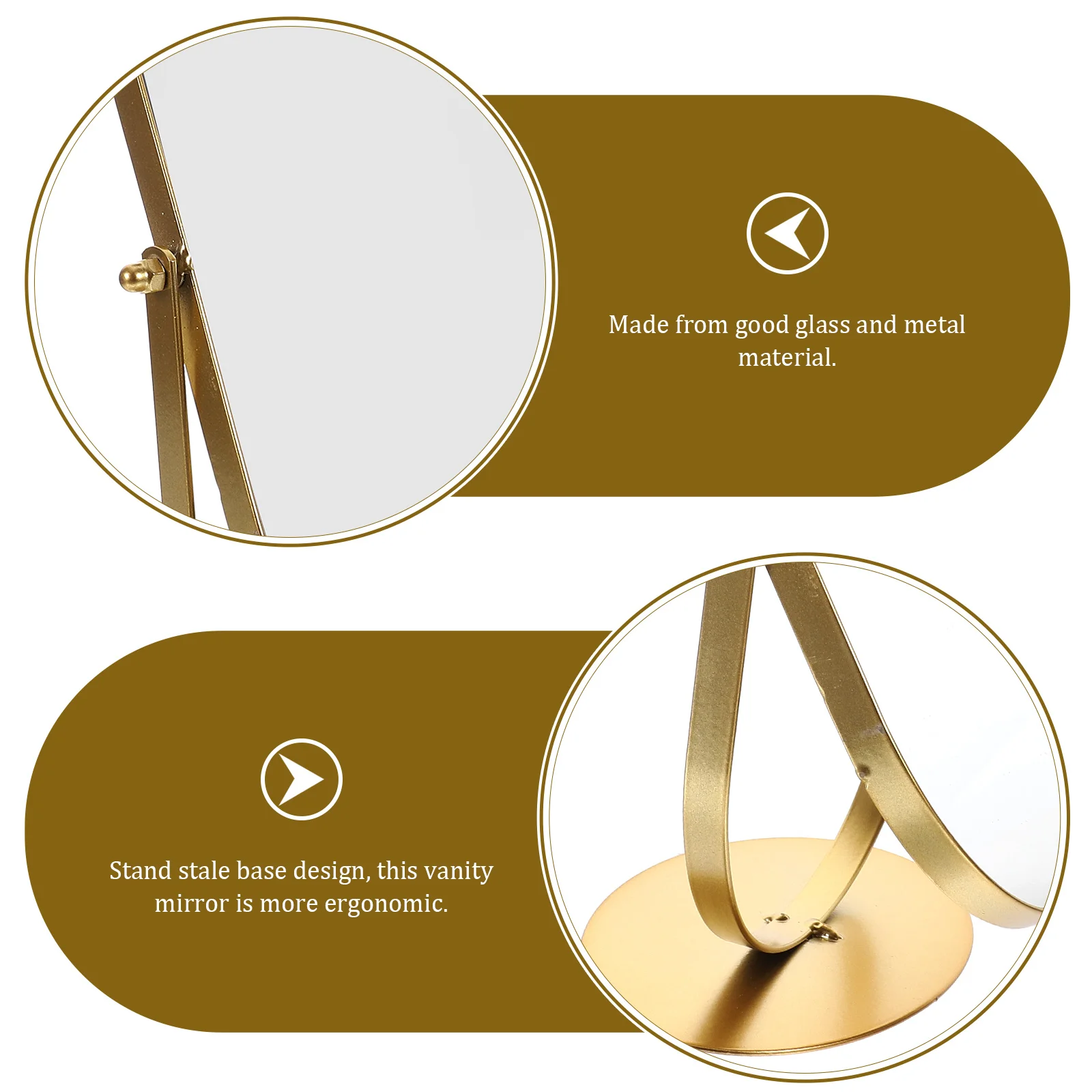 Mirror Single-sided Retro Metal Round Beauty Dressing Table (Small Gold) Tabletop Vanity Mirrors for Desk Makeup 3