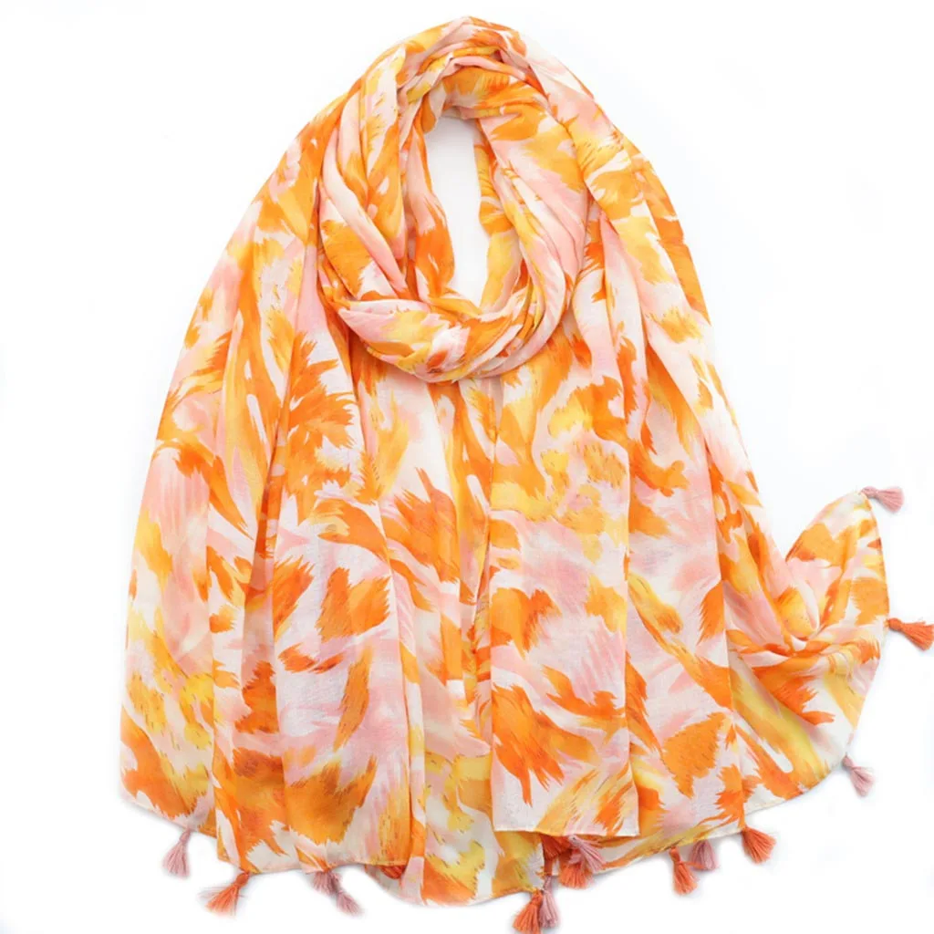

Женский шарф с бахромой, Длинный мягкий шарф с цветочным принтом Омбре, хиджаб, 2023