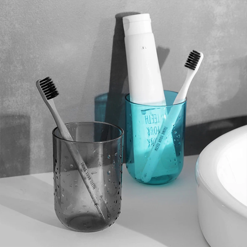 1PC Plastic Couple Solid Color Transparent Mouthwash Large Capacity Nordic Style Toothbrush Cup_voghion.com