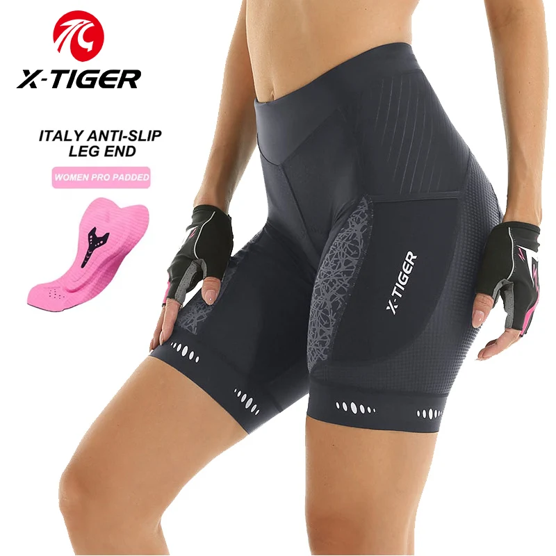 X-TIGER Women's Cycling Shorts Competitive Foam Padded MTB Bike Shorts Side Pockets Summer Reflective Bib Tights cycling shorts