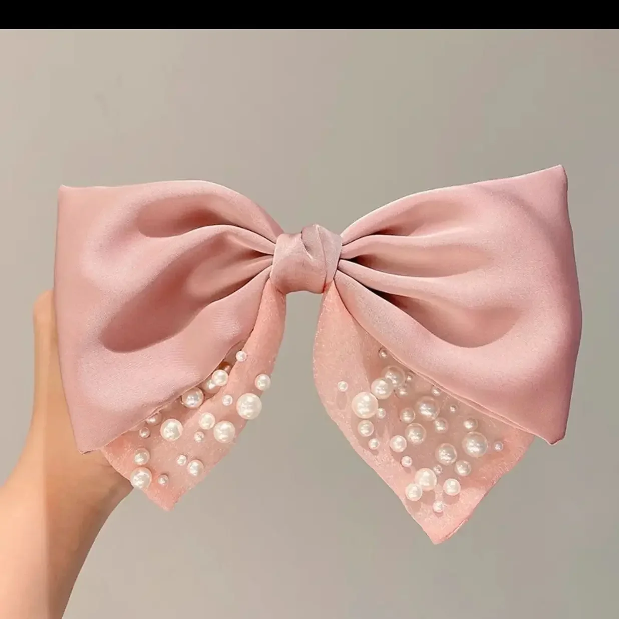 1pc Luxury Pearl Hair Bow - Double Layer French Clip for Women, Elegant Spring Hair Accessories for Wedding Party