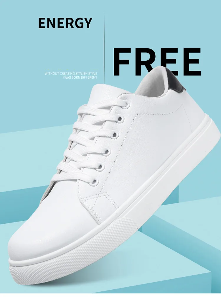 Description Picture 3 of itemWhite Leather Sneakers Men Big Size 46 Low Top Lace-Up Men's Skateboard Shoes Comfy Flat Sport Shoes For Man Zapatillas De Skate
