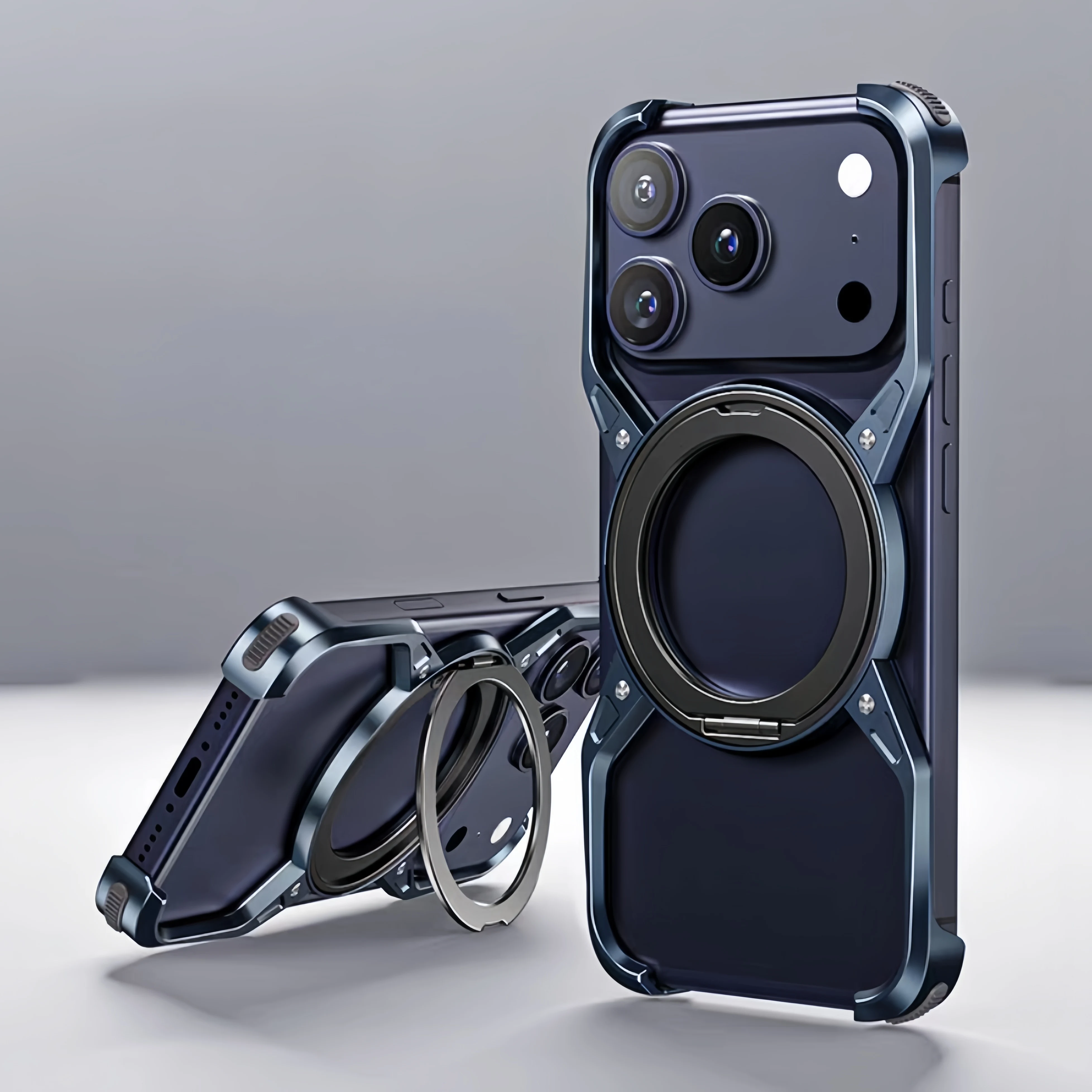 Metal Alloy Punk Frame Phone Case with 360° Rotating Bracket and Magsafe Ring Stand