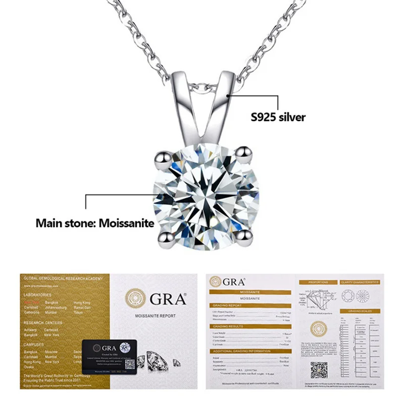 

1 Carat MoIssanite Necklaces with Four Claws S925 Sterling Silver for Women D Color VVS1 Design Simple Clavicle Collares Jewelry