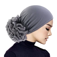 Femmes Hijabs Turban grande fleur tissu élastique bandes de cheveux chapeau bonnet dames musulman solide perte de cheveux écharpe casquette cheveux accessoires 4