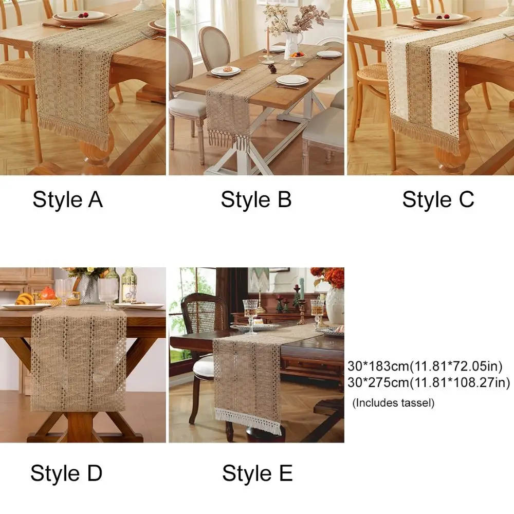 Household Ramie Boho Table Runner Braided Rustic Style Table Cloth Rectangular with Tassel Dining Table Decoration Farmhouse