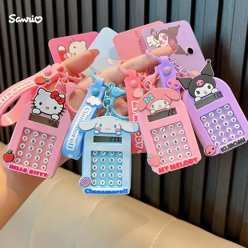 Hello Kitty Key Chain Kawaii Pendant Sanrio Kuromi Cinnamoroll Car Pendant Calculator Decoration Key Chain Toys Cute Gift foldable calculator