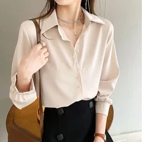Chemises noires en mousseline de soie pour femmes, couleur unie, manches longues, mode coréenne, chemisier Simple, vêtements féminins, nouvelle collection printemps 2