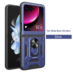 Enhanced Armor Case with Slide Camera Lens Protector and Military - Grade Bumpers - Motorola Razr 40 (Blue)
