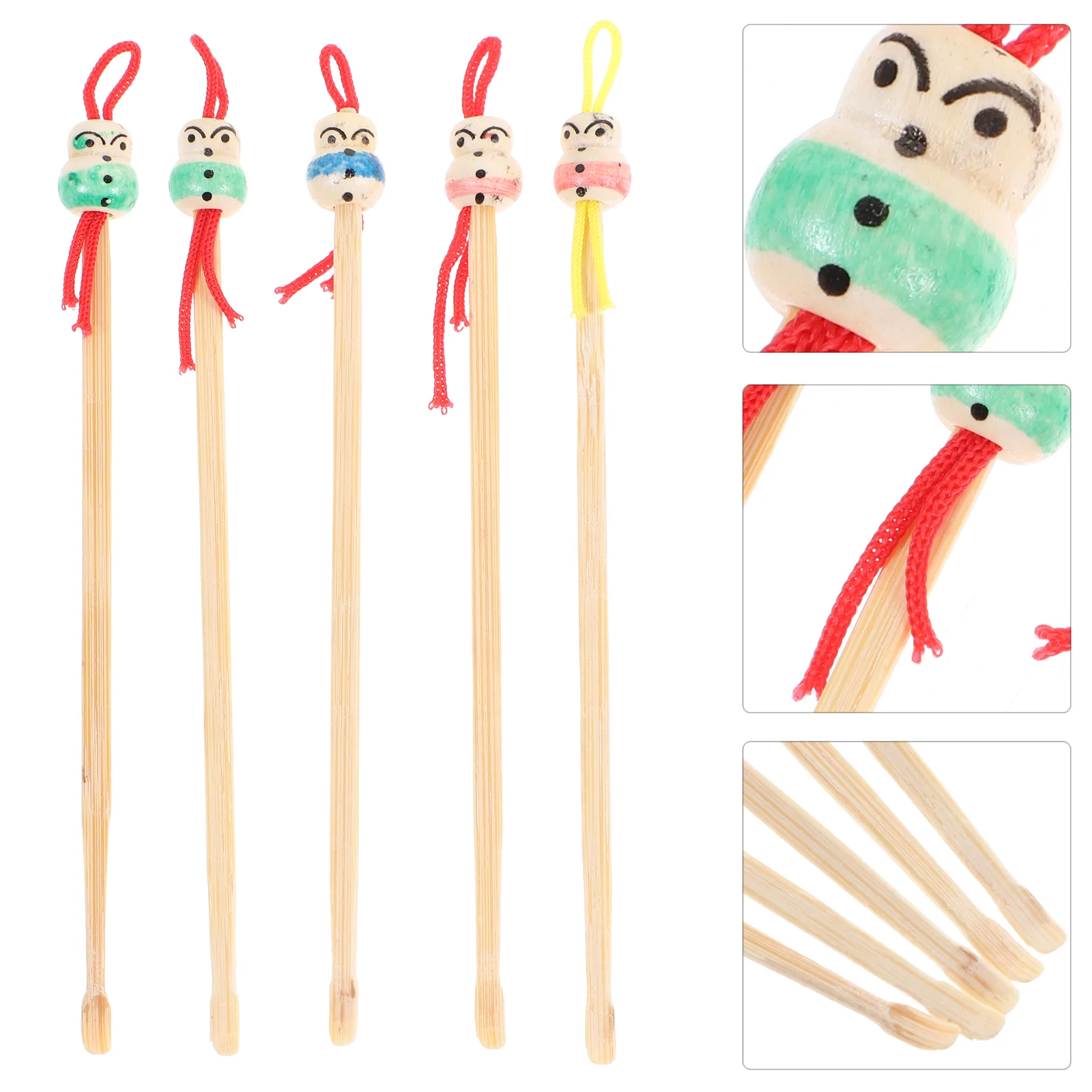 Ear Curette 5Pcs Bamboo Lovely Chinese Head Earwax Curette Remover Toiletry Earwax Cleaner Tool Sets Tool 6