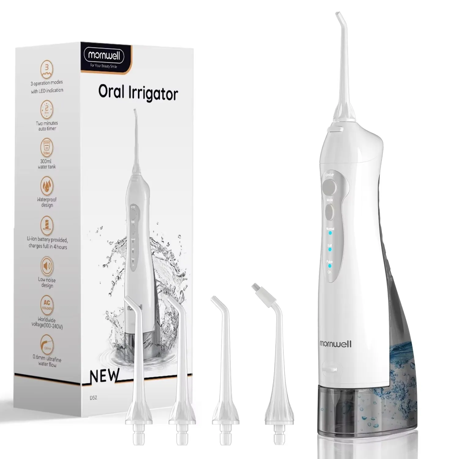 Water Dental Flosser Teeth Picks 4 Jets 3 Modes Portable Cordless D52 for Teeth Cleaner IPX7 Waterproof Oral Picks